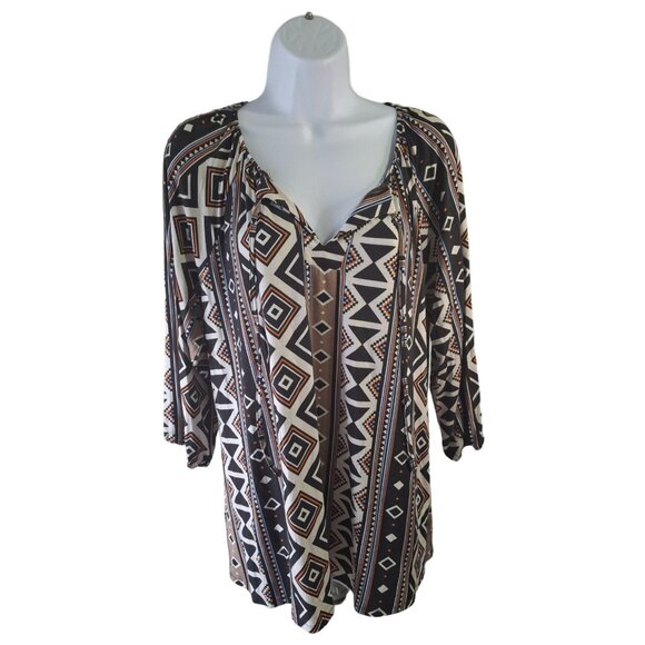 NWT LuLaRoe Geometric Print 3/4 Sleeves Tunic Women's Large Black Beige - Picture 1 of 9